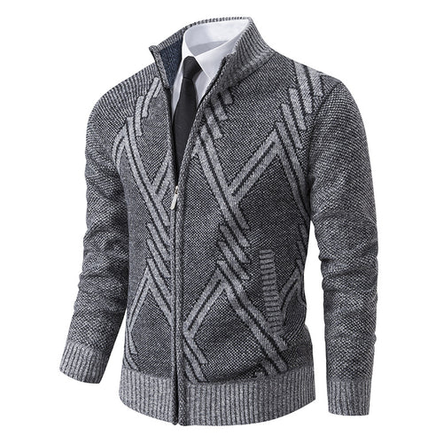 Herren Strick-Zipcardigan mit Stehkragen und strukturiertem Jacquardmuster Nord Taschen
