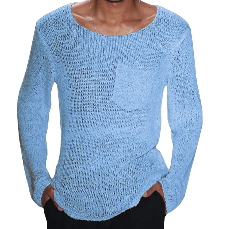 Herren lässiger Pullover mit offener Maschenstruktur und Brusttasche