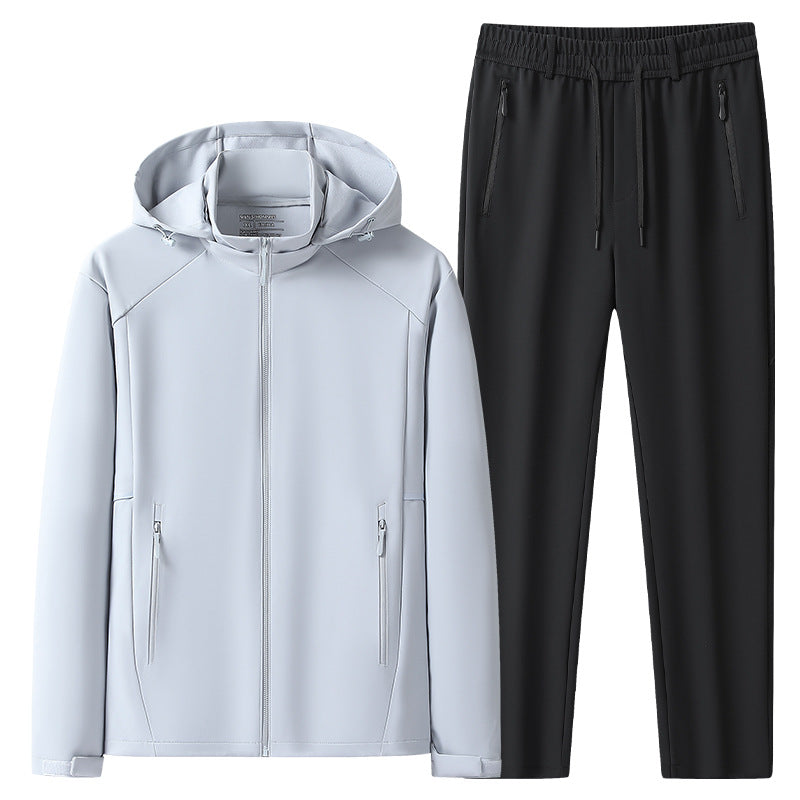 Herren Wetterfester Softshell-Trainingsanzug mit Kapuzen‑Zipjacke, Reißverschluss‑Taschen & konischer Jogginghose Nord Taschen