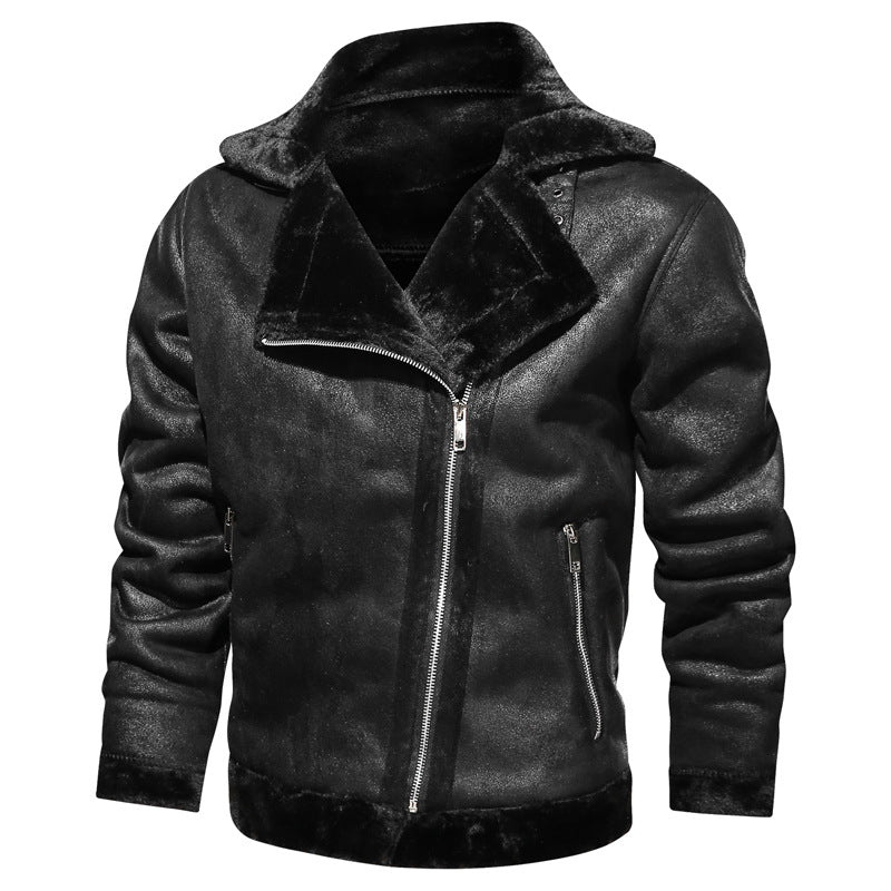 Herren Lederimitat-Fliegerjacke mit Teddyfutter und asymmetrischem Reißverschluss Nord Taschen