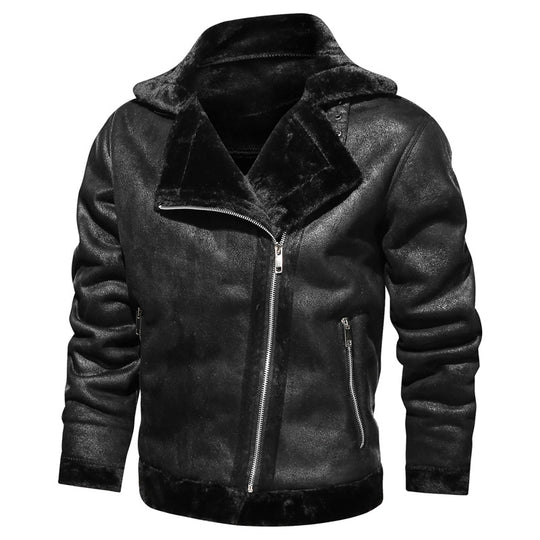 Herren Lederimitat-Fliegerjacke mit Teddyfutter und asymmetrischem Reißverschluss Nord Taschen