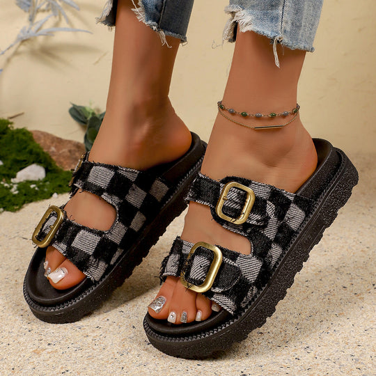 Damen modische Plateausandalen mit doppeltem Schnallenverschluss und Leopardenmuster