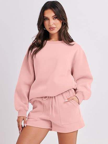 Damen Lässiges zweiteiliges Lounge-Sweatset mit Oversize-Rundhals-Sweatshirt und High-Waist-Relax-Shorts Nord Taschen