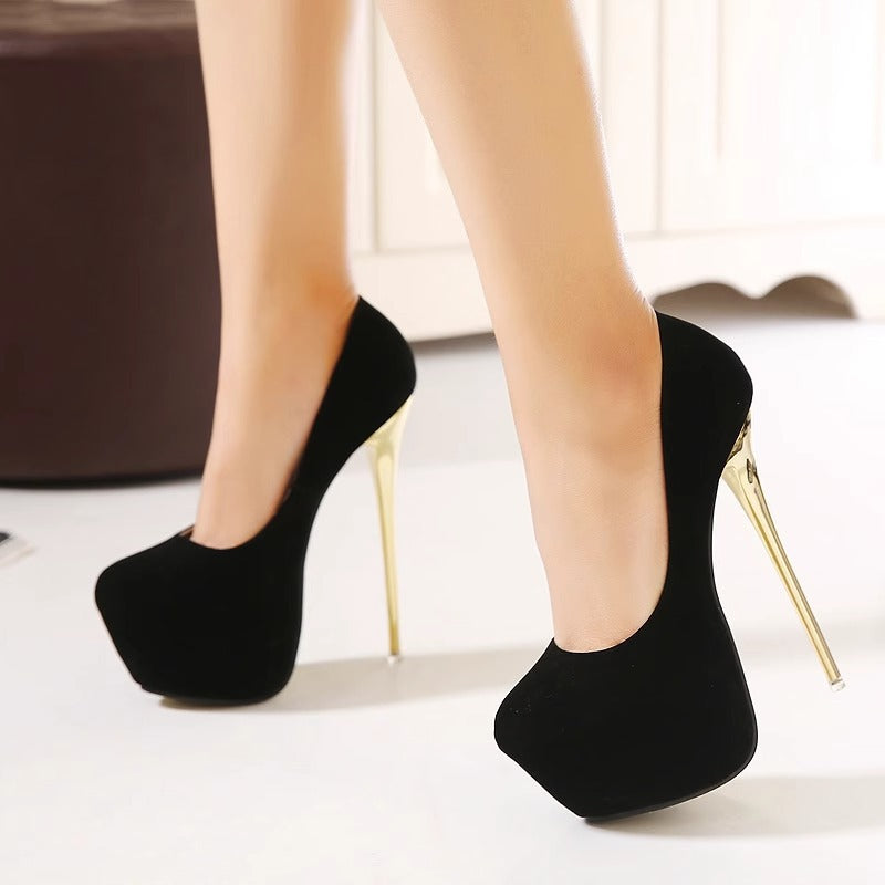 Damen Plateau-Heels mit goldener Absatzverzierung
