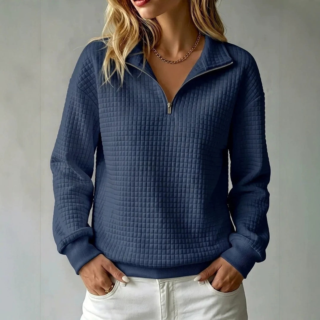 Damen Steppstruktur-Halbzip-Sweatshirt mit Karomuster und Stehkragen Nord Taschen