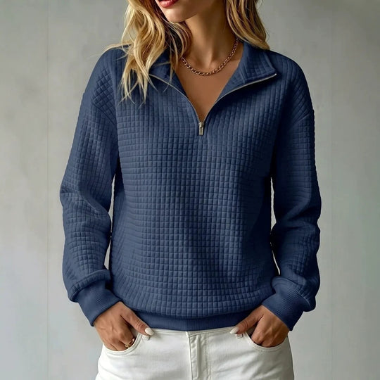 Damen Steppstruktur-Halbzip-Sweatshirt mit Karomuster und Stehkragen Nord Taschen
