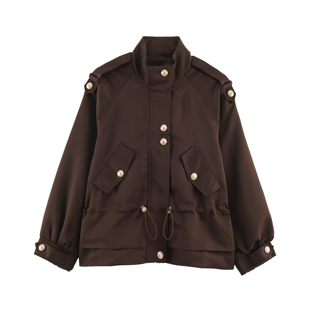 Damen 10+ kurze Utility-Jacke mit Taillenraffung, Stehkragen und Schulterklappen Nord Taschen