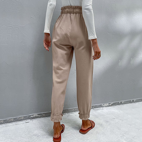 Damen Lässige Hose mit hohem Bund, Tunnelzug, Eingrifftaschen und konischer Beinform Nord Taschen