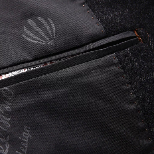 Herren Elegantes Slim-Fit Sakko aus Wollmix mit geometrischer Struktur und leichter Thermofütterung Nord Taschen