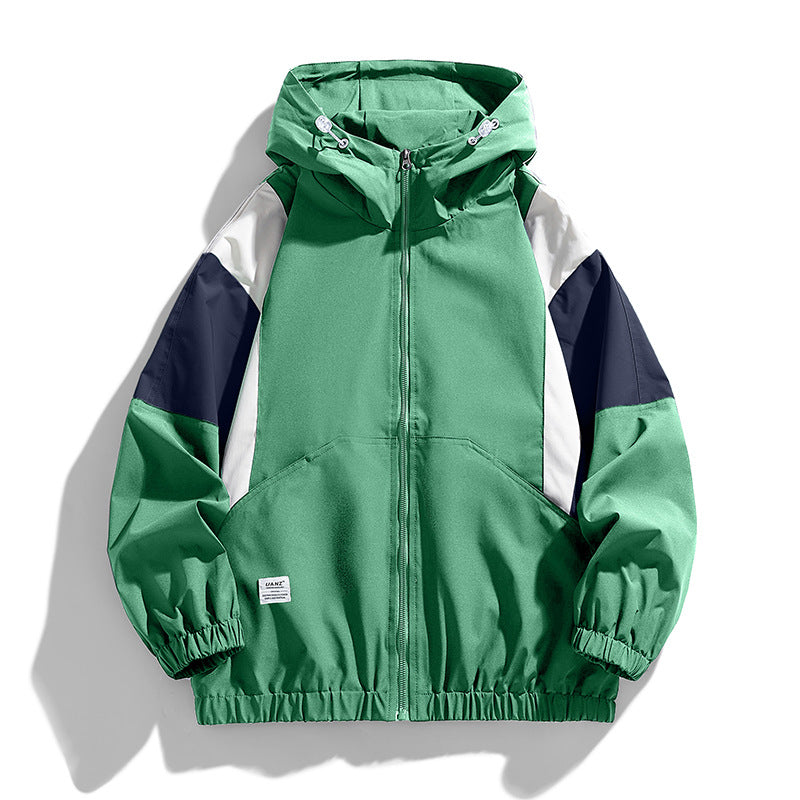 Herren leichte Colorblock Windjacke mit Kapuze, Kängurutasche und elastischem Saum Nord Taschen