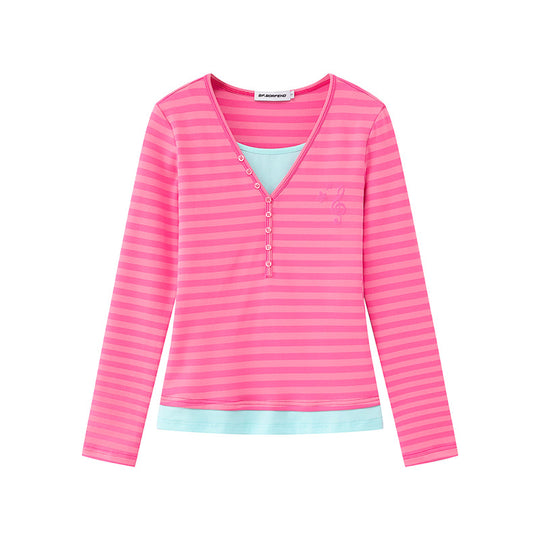 Damen Lagen-Langarmshirt mit Henley-Knopfleiste und kontrastierendem Unterlayer Nord Taschen