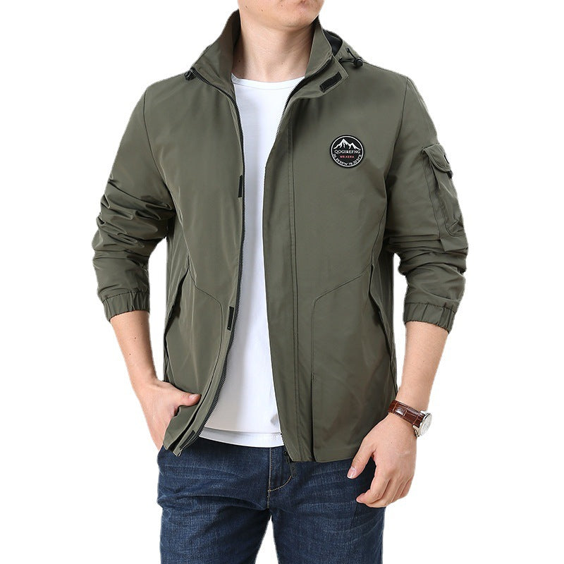 Herren Leichter Kapuzen-Softshellblouson im Urban-Outdoor-Stil mit Ärmeltasche und elastischen Bündchen Nord Taschen