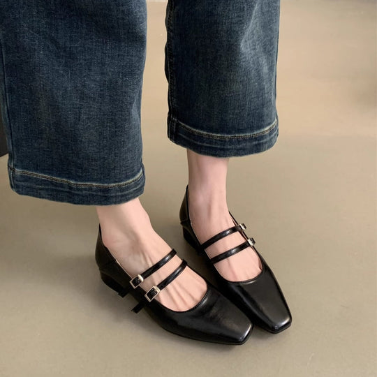 Damen elegante Mary Jane Ballerinas mit modischem Doppelriemen und komfortablem Fußbett - Arvani