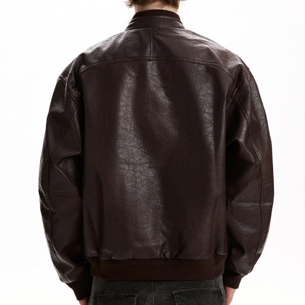 Herren Oversized Kunstlederjacke im Worker-Look mit Pattentaschen Nord Taschen