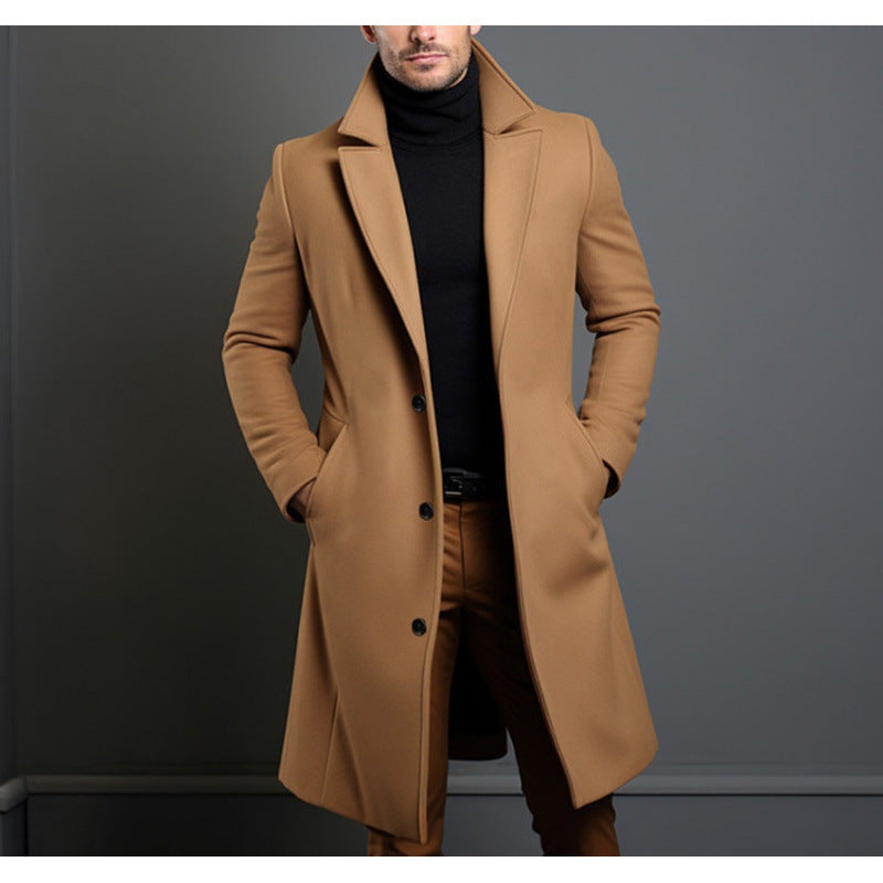 Herren Eleganter einreihiger Langmantel aus Wollmix mit schmaler Silhouette und Reverskragen Nord Taschen