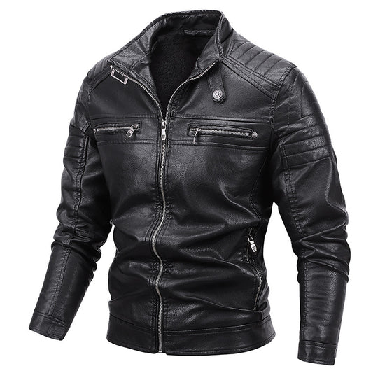 Herren Slim-Fit Kunstleder-Bikerblouson mit gesteppter Schulterpasse und Reißverschluss Nord Taschen