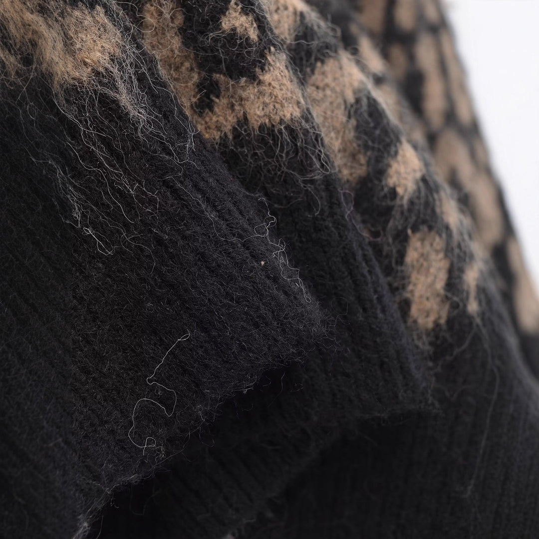 Damen Grobstrick-Pullover mit Leo-Jacquard, weichem Flor und Rundhals Nord Taschen