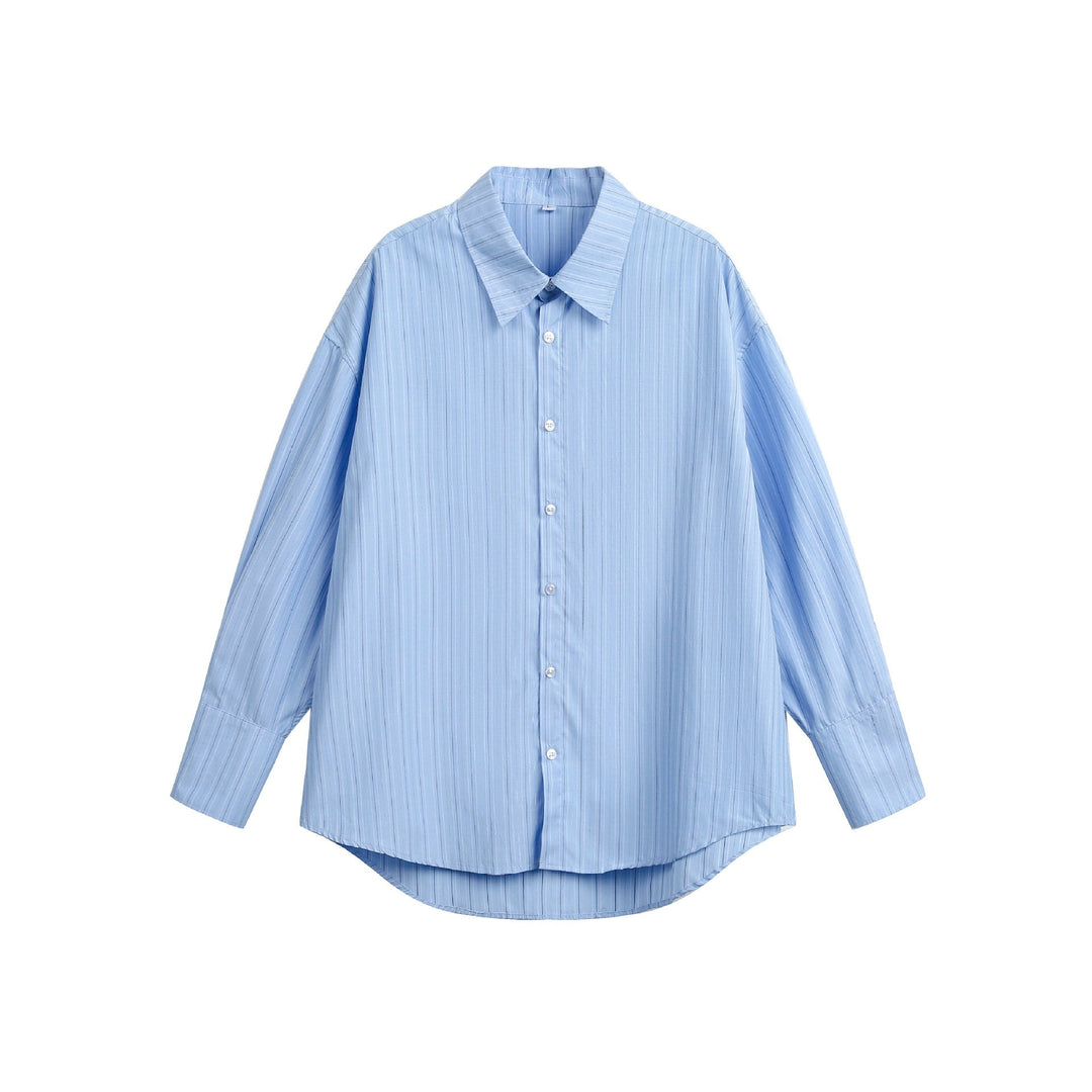 Damen Oversize-Hemdbluse mit feiner Nadelstreifenstruktur und abgerundetem Saum Nord Taschen