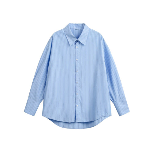 Damen Oversize-Hemdbluse mit feiner Nadelstreifenstruktur und abgerundetem Saum Nord Taschen