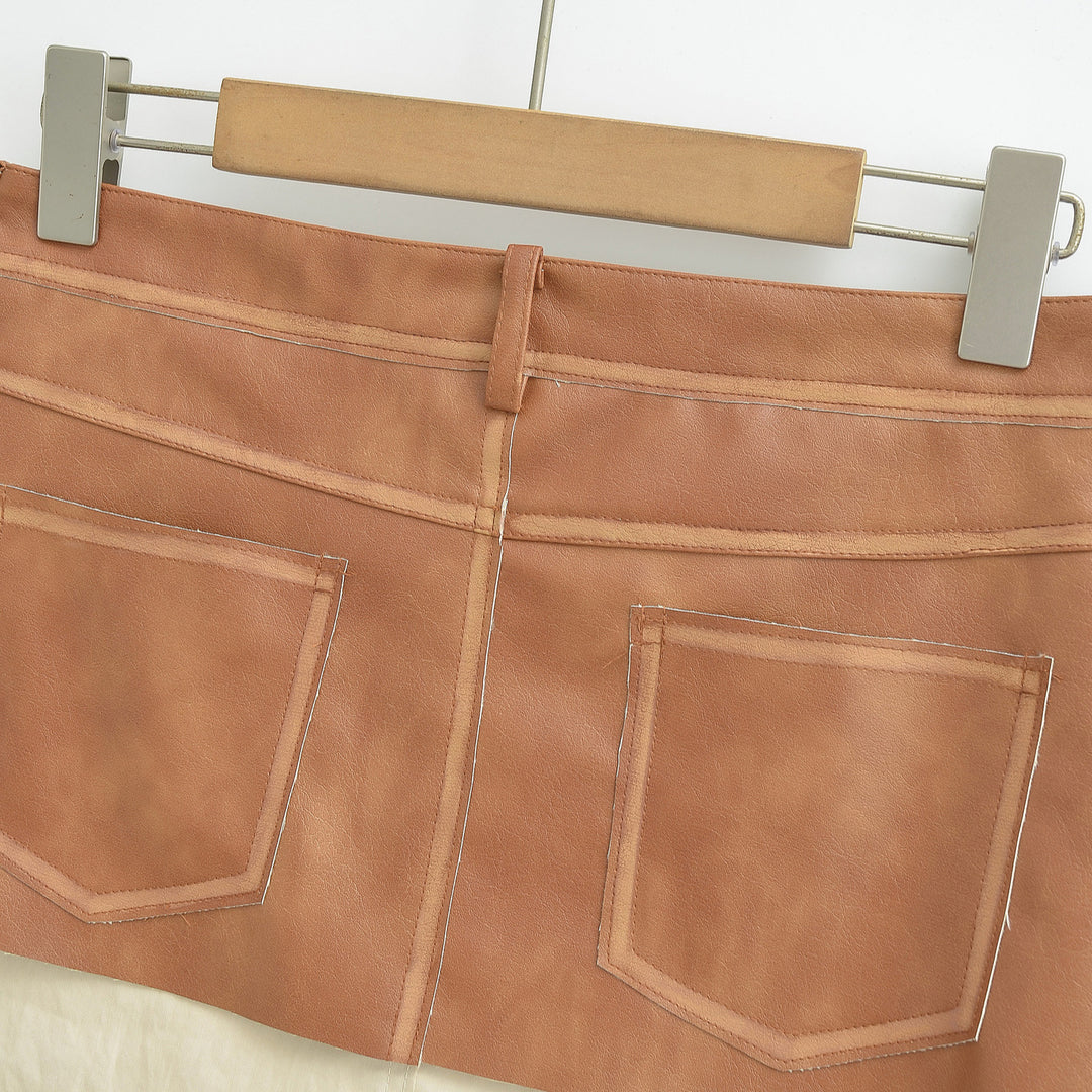 Damen Hochtaillierter Lederoptik-Minirock mit Ziernähten und Gürtelschlaufen Nord Taschen