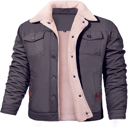 Herren Utility-Arbeitsjacke aus Canvas mit Kunstfellkragen und gesteppter Innenfütterung Nord Taschen