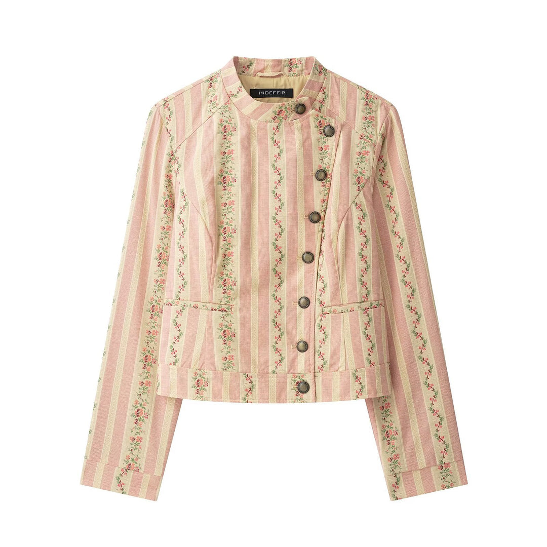 Damen Kurzjacke mit Stehkragen und Vintage-Blumenmuster Nord Taschen