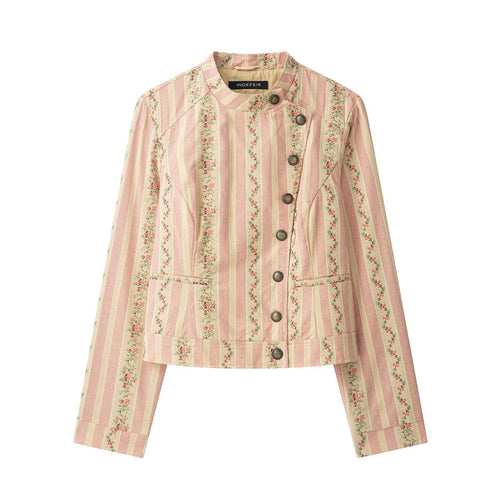 Damen Kurzjacke mit Stehkragen und Vintage-Blumenmuster Nord Taschen