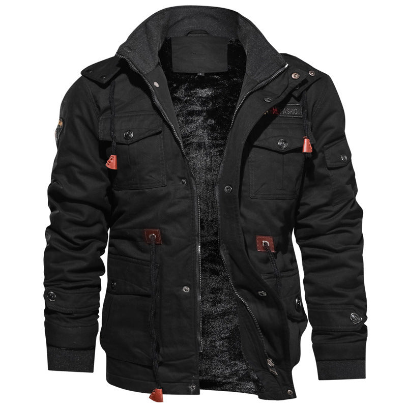 Herren winddichte Multifunktions‑Fieldjacke aus Canvas mit wärmender Teddyplüsch‑Innenlage und verstellbarem Kordzug Nord Taschen