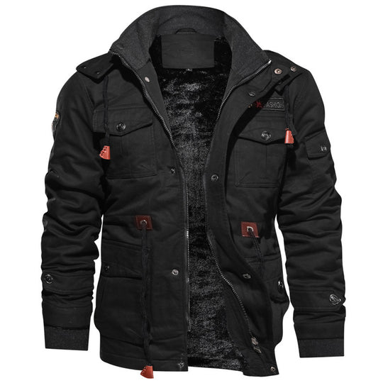 Herren winddichte Multifunktions‑Fieldjacke aus Canvas mit wärmender Teddyplüsch‑Innenlage und verstellbarem Kordzug Nord Taschen