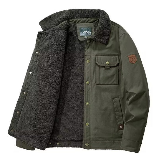 Herren Gefütterte Canvas-Arbeitsjacke mit Sherpa-Innenfutter und Hemdkragen Nord Taschen