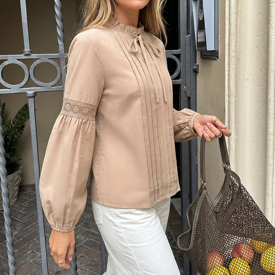 Damen Elegante Bluse mit Rüschenakzenten und Spitzenärmel Nord Taschen