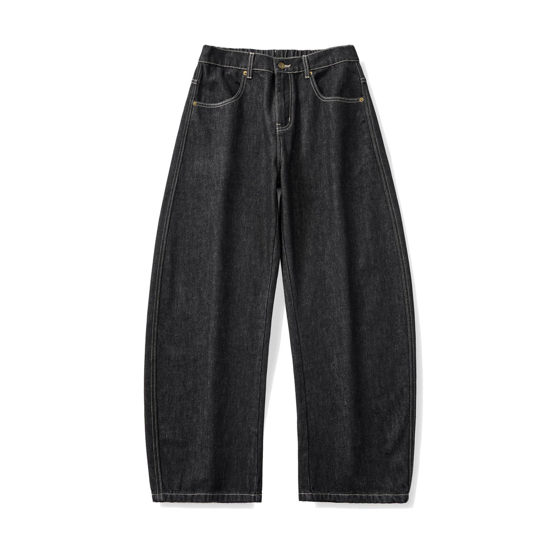 Damen Weite hochgeschnittene Cropped-Jeans aus Raw-Denim mit klassischem Taschen-Design Nord Taschen