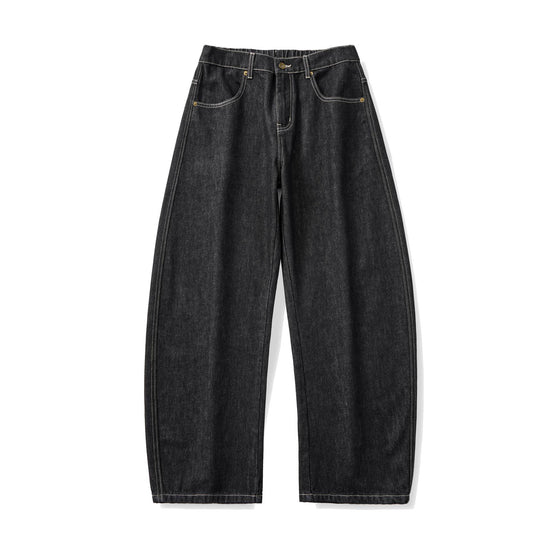 Damen Weite hochgeschnittene Cropped-Jeans aus Raw-Denim mit klassischem Taschen-Design Nord Taschen