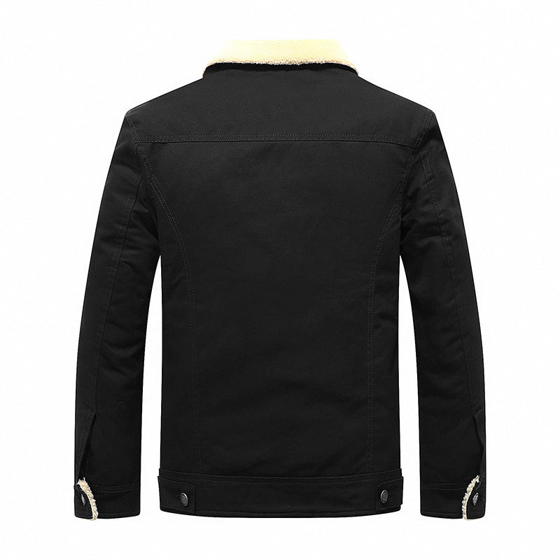 Herren Sherpa-gefüttertes Canvas-Truckerblouson mit Kunstfellkragen und Utility-Taschen Nord Taschen