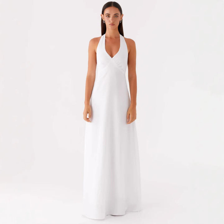 Damen Elegantes ärmelloses Hochzeitskleid mit Taillierungsband und fließendem Stoff
