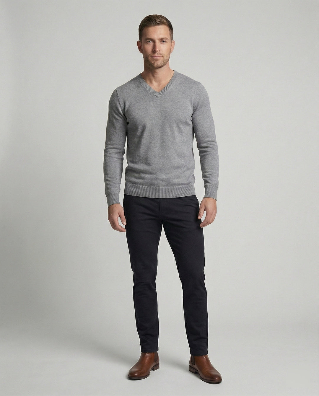 Herren V-Ausschnitt Pullover aus hochwertiger Baumwolle mit bequemer Passform