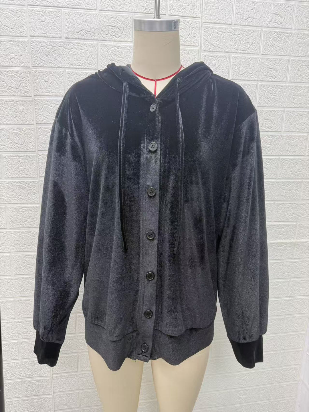 Damen Oversize Samt-Kapuzenjacke mit elastischem Saum und weiten Ärmeln Nord Taschen
