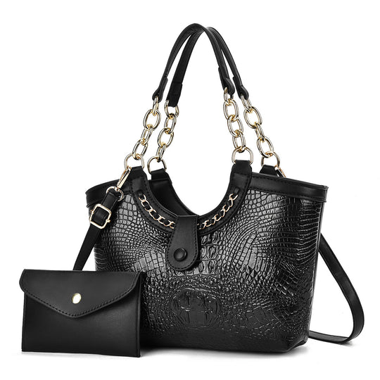 Damen Handtasche mit luxuriösem Krokodil-Look und abnehmbarer Mini-Clutch Nord Taschen