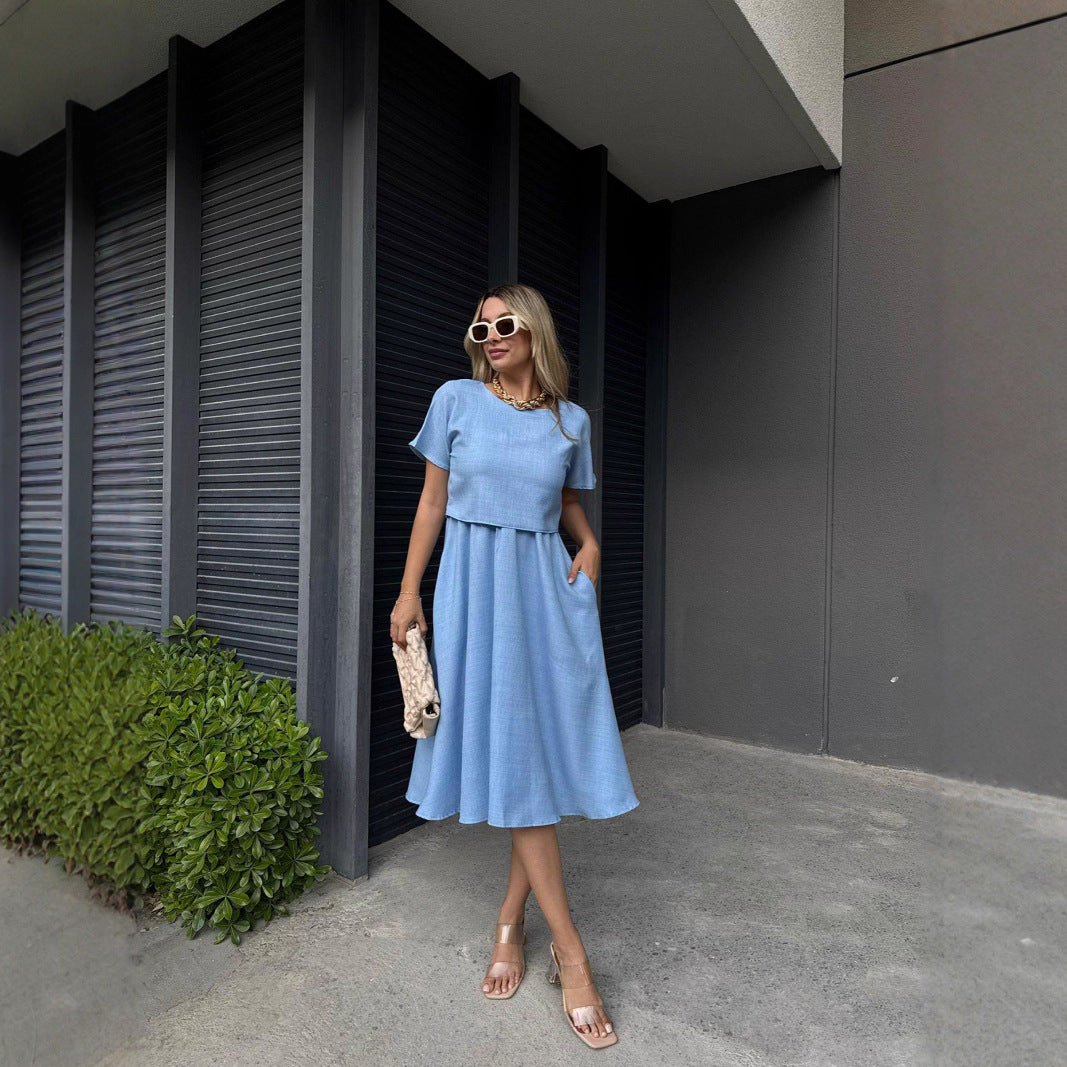 Damen Midi-Kleid mit weitem Schnitt und praktischen Taschen Nord Taschen
