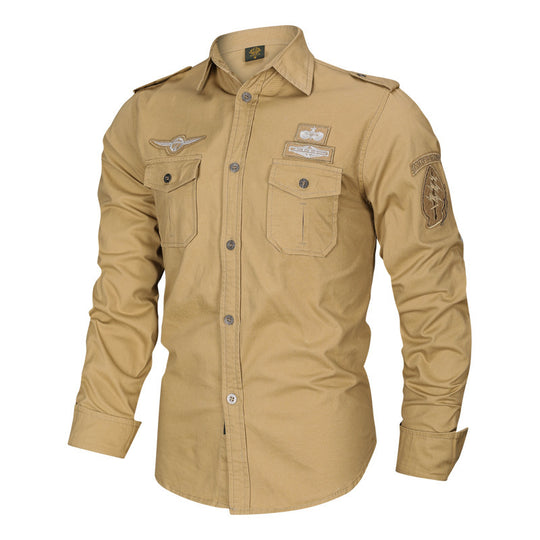 Herren Military-Hemd mit Schulterpatten, aufgesetzten Brusttaschen und Badge-Applikationen Nord Taschen