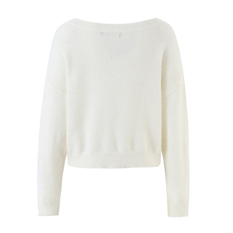 Damen Weicher Cropped-Pullover mit U-Boot-Ausschnitt und Oversize-Schultern Nord Taschen