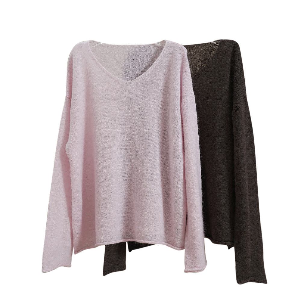 Damen Oversize-Pullover in Mohair‑Optik mit weitem Rundhalsausschnitt und extra weicher Faser Nord Taschen