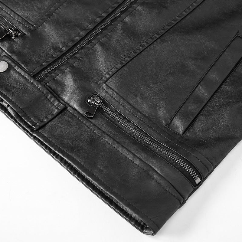Herren Lederimitat-Bikerjacke im Vintage-Look mit Stehkragen, Ziernähten und Mehrfach-Reißverschlusstaschen Nord Taschen