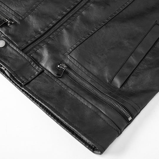 Herren Lederimitat-Bikerjacke im Vintage-Look mit Stehkragen, Ziernähten und Mehrfach-Reißverschlusstaschen Nord Taschen