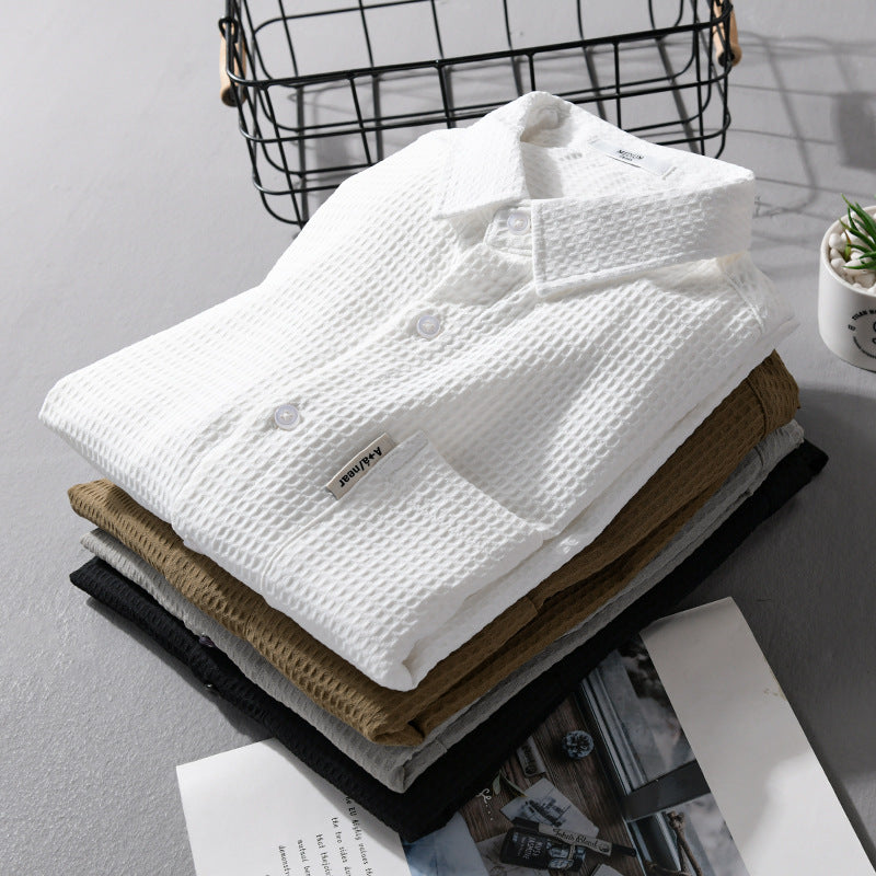 Herren Leichtes Waffelstruktur-Hemd aus Baumwollmix mit Overshirt-Schnitt und Brusttasche Nord Taschen