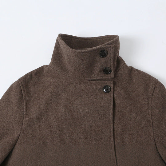 Damen Wollmantel mit Stehkragen, Bindegürtel und asymmetrischer Knopfleiste Nord Taschen