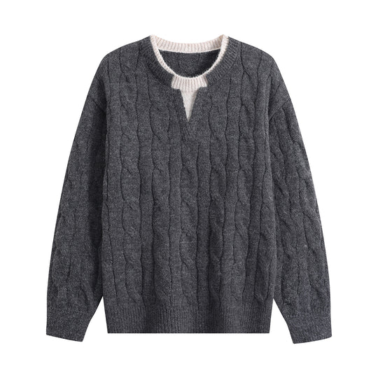Damen Oversize Zopfmuster-Pullover mit V‑Schlitzkragen Nord Taschen