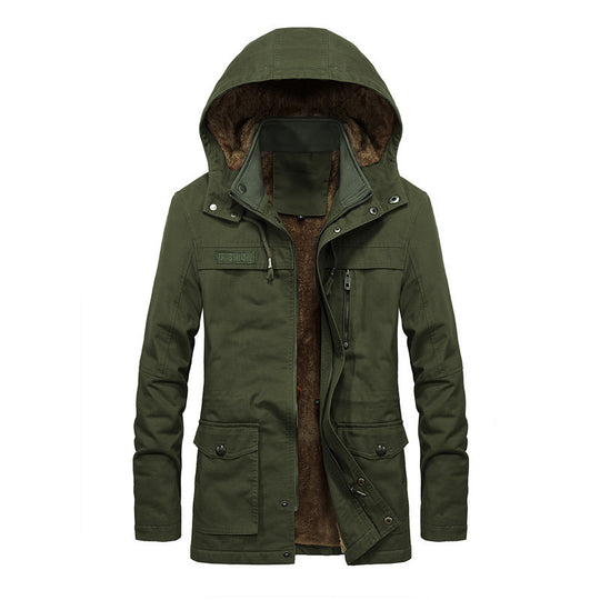 Herren Thermo-Fieldparka im Canvas‑Look mit wärmender Teddy-Innenfütterung und verstellbarer Kapuze Nord Taschen