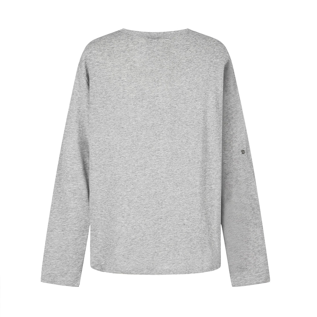Damen Lässiges Langarmshirt mit Notch‑Ausschnitt, Oversize‑Silhouette und Druckgrafik Nord Taschen