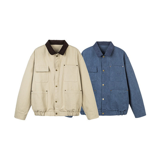 Unisex Kurz geschnittene Canvas-Fieldjacke mit Cordkragen und vier aufgesetzten Taschen Nord Taschen